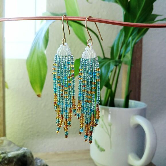 Boho Chic Beaded Fringe Cascade Shoulder Duster Dangle Earrings, 3.5" - Picture 7 of 7